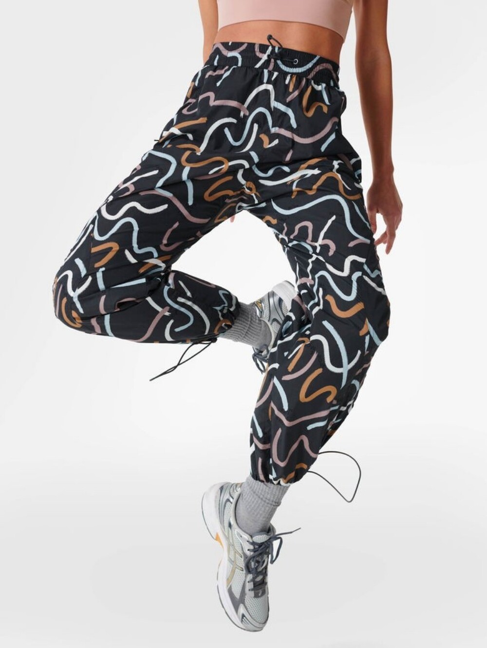 Sweaty Betty Black Joggers with Multicolor Squiggle Print